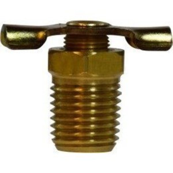 Midland Metal Drain Cock, Internal Seat, 18 Nominal, MIP, 150 psi, 04 Hex, Media AirFluidWater, Brass B 46074